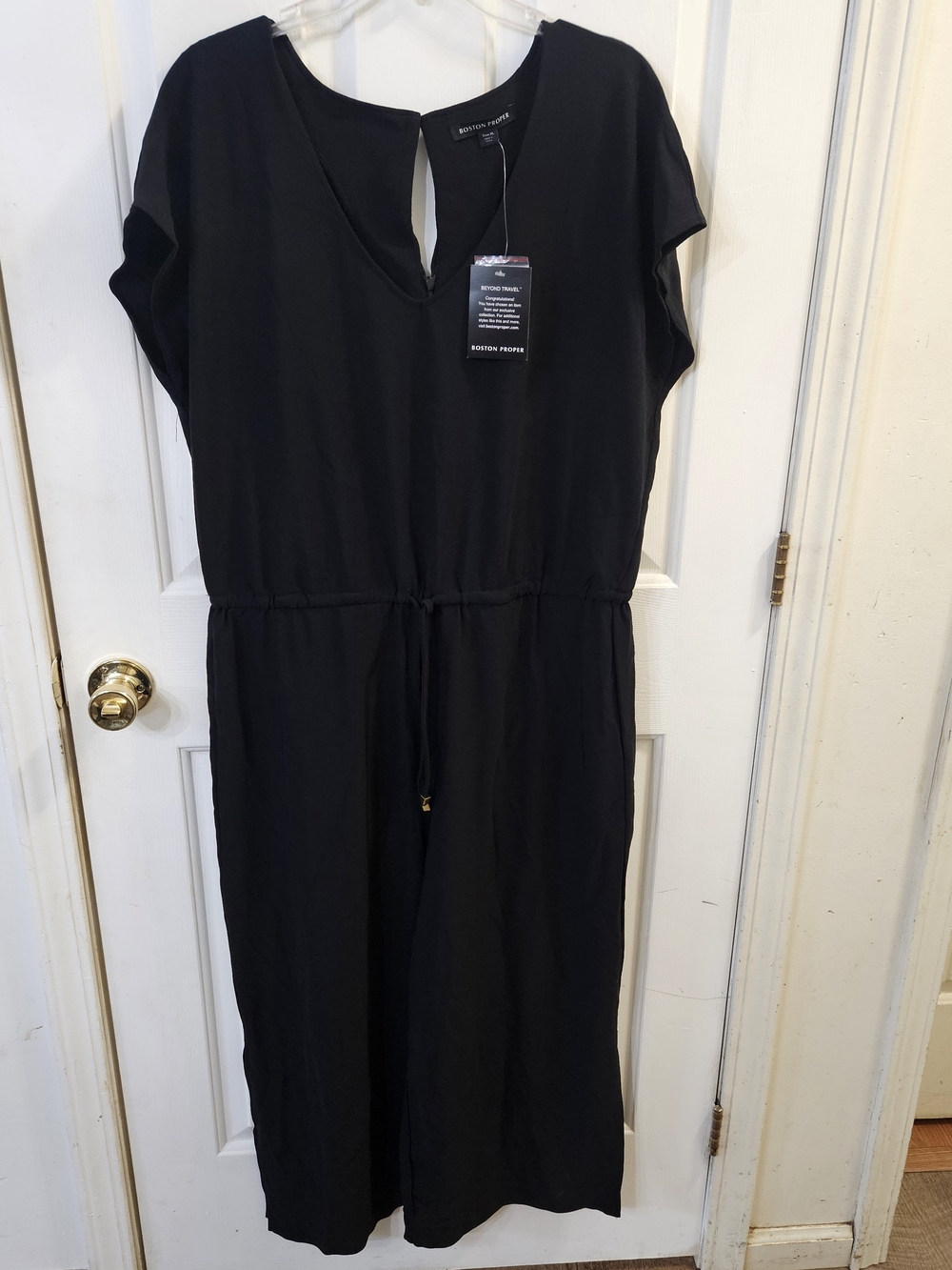 NWT Boston Proper Jumpsuit XL Black Travel Friendly Drawstring Waist EUC Soft